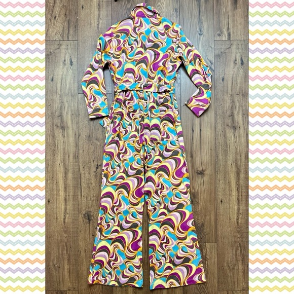 NWT Lucy & Yak Maggie Pastel Wide Leg Jumpsuit 1970s Style Sz 6 S/M - Picture 7 of 8